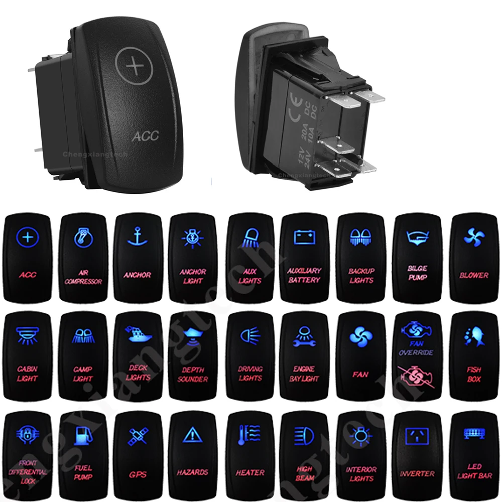 Водонепроницаемый IP68 5-контактный переключатель SPST вкл/выкл с синим и красным светодиодом 20A/12V 10A/24V переключатель для автомобилей, грузовиков, RVs, лодок