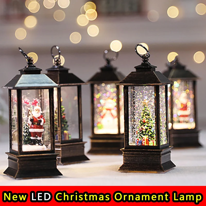 

2022 New LED Christmas Ornament Lamp Desktop Hanging Santa Claus Elk Lantern Xmas Home Party Decoration Prop Lights Kids Gift
