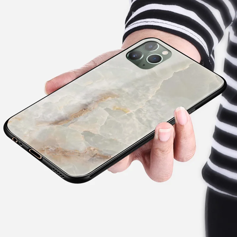 Натуральный керамический гранит мрамор coque закаленное стекло Мягкий силиконовый чехол для телефона оболочка для iPhone 6 6s 7 8 Plus X XR XS 11 Pro MAX