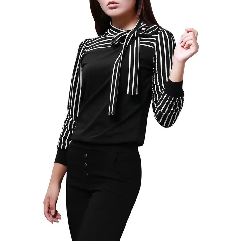 

Women Summer Blouses Vintage Bow striped Blouse Long Sleeve Shirt Women Camisas Femininas Female Tops Fashion chiffon Shirt 2018