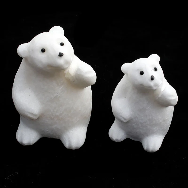 

1 Piece hand made natural white jade stone lovely bear for home decoration