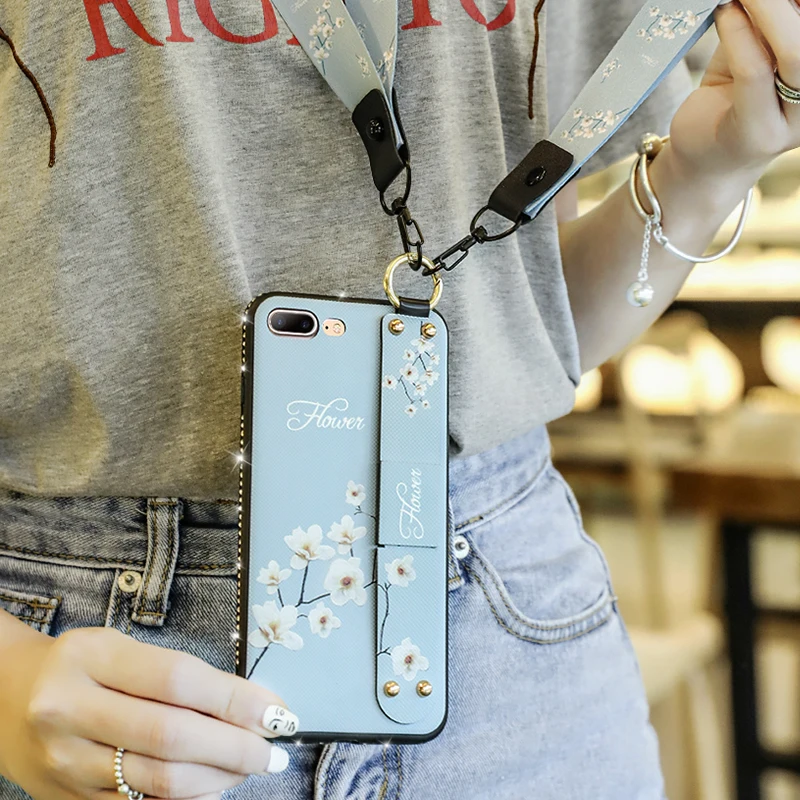 Soft Silicone Phone Holder Case For iPhone XR X Xs Max 6 s 6s 7 8 Plus 7Plus 8Plus Luxury Diamond Wrist Strap Lanyard Back Cover |