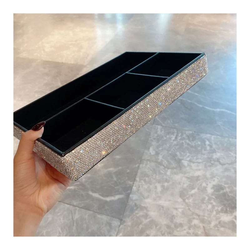 

Diamond inlaid weed box household desktop organizer large capacity jewelry storage box crystal shiningsnack container storage