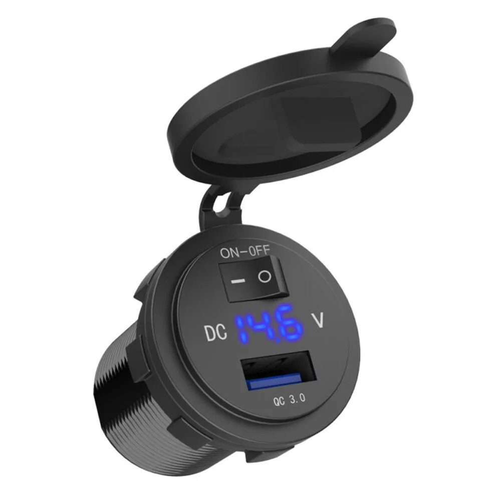 12 24 В QC3.0 USB быстрое зарядное устройство розетка синий ВКЛ и ВЫКЛ переключатель