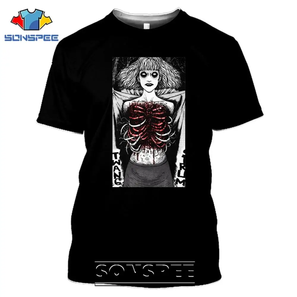 Футболка SONSPEE Junji Ito ужасная футболка с 3D принтом Повседневная Японская уличная