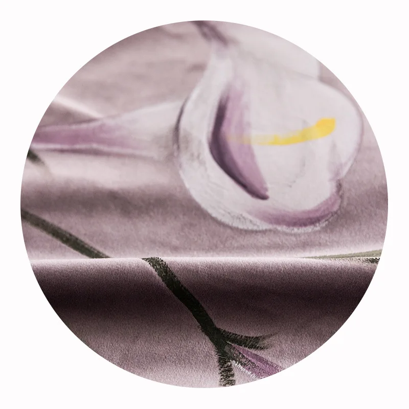 

Custom Purple Hand-painted Flowers Chinese Flannel Curtains Simple Modern Velvet for Living Room Bedroom Blackout Curtain Tulle