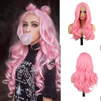 glueless synthetic wigs with baby hair pink color body wave wig for women high temperature machinde made