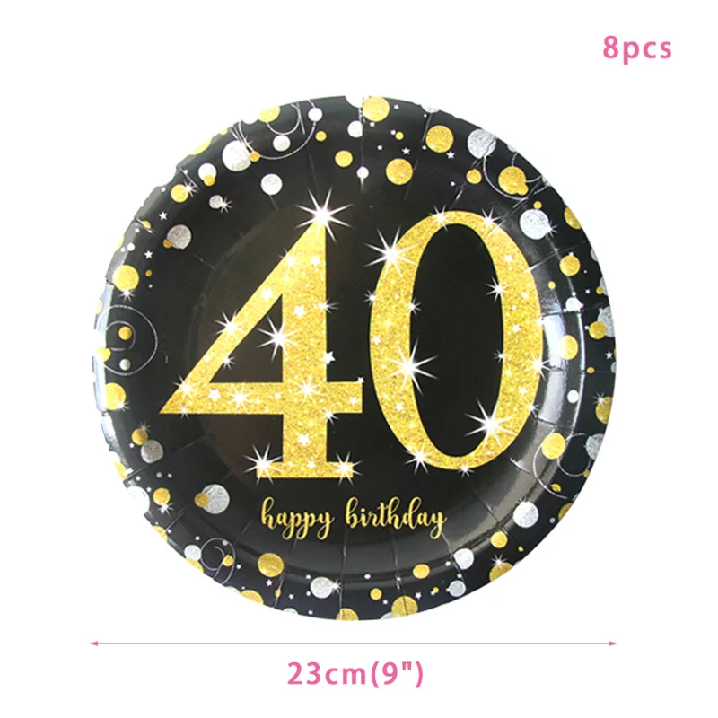 8pcs 9inch Plates 30 конфетти шарики ко дню рождения 40 50 60 лет День рождения украшение номер 30 взрослый золотой черный воздушный шар для вечеринки на день рождения - Цвет: 8pcs 9inch Plates