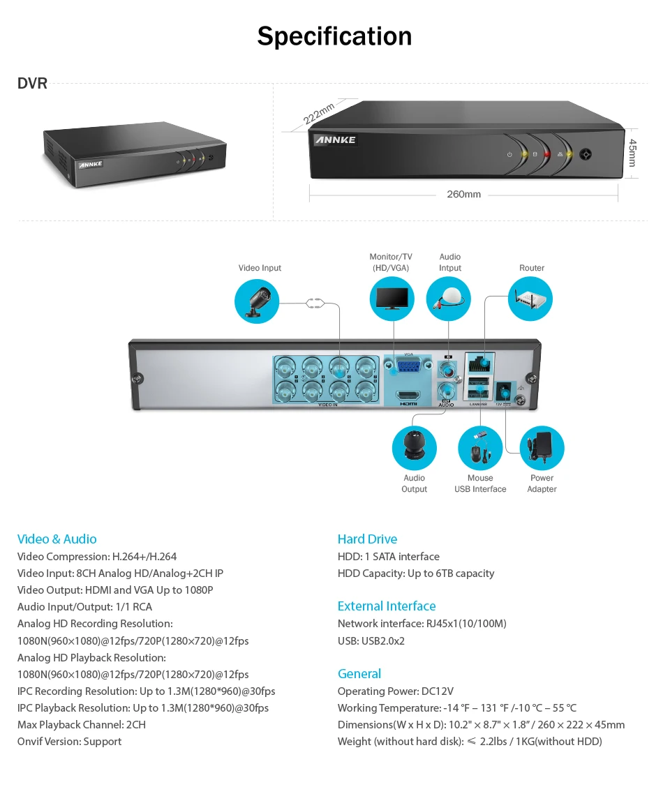 ANNKE 1080P 8CH h.264+ DVR CCTV камера система безопасности 4 шт. 2.0MP IP66 Водонепроницаемая камера для домашнего видеонаблюдения