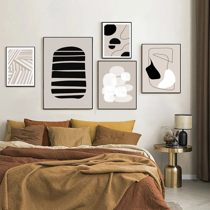 

Минимализм картина на черном холсте постер современная абстрактная бежевая линия Художественная печать на стене гостиной домашний Декор к...
