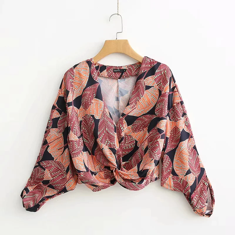 Женская Весенняя блузка с длинным рукавом и v образным вырезом верхняя одежда