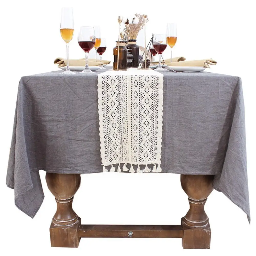 

Long Lace Tablecloth Woven Table Runner Beige Crochet Romance Hollow Wedding Coffee Cover Nordic Decor Bed Runners I5p0