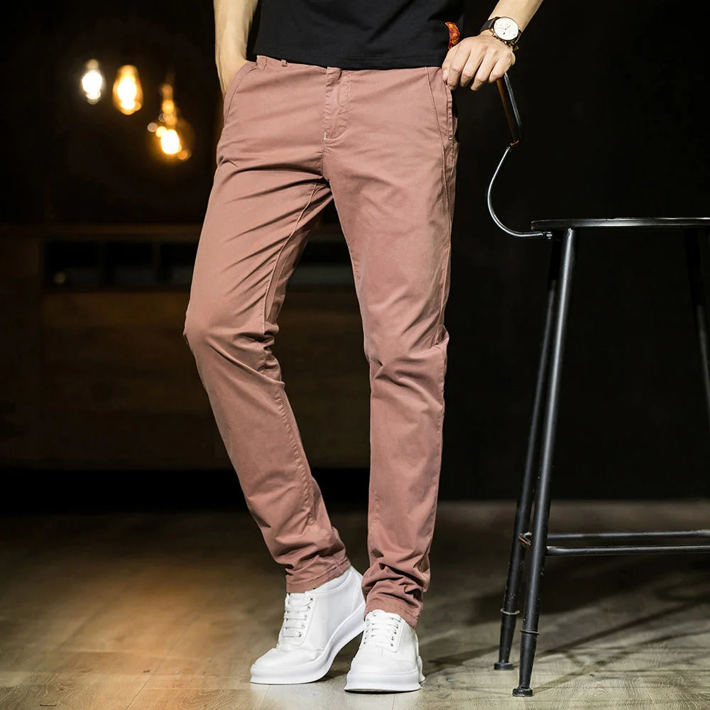 

Cotton elastic Korean slim fit simple men's thin outdoor leisure pants control