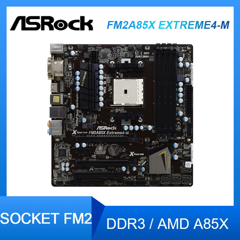 

Материнская плата для ASRock FM2A85X Extreme4-M, разъем FM2 для AMD A85X DDR3 ram 64 Гб PCI-E 2,0 USB2.0 Micro ATX, Настольная материнская плата