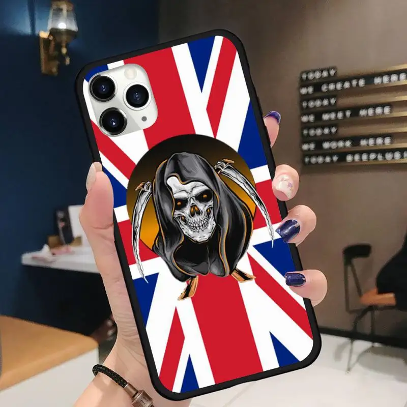 

Cool skull head British flag Phone Case for iPhone 11 12 pro XS MAX 8 7 6 6S Plus X 5S SE 2020 XR Soft silicone cover funda
