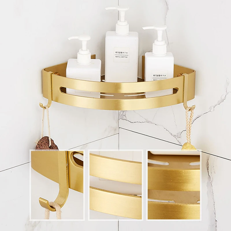 

ZHAYA Aluminum Bathroom Shelf Storage Bag Shampoo Rack Wall-Mounted Shower Storage Rack Household Bathroom Accessories Set