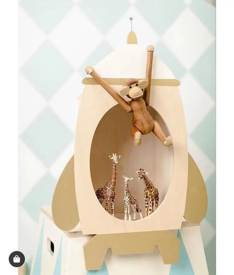 Children Storage Box Ins Solid Wood Rocket Large Decorative House Rack Decoration Ornaments Children's Room Props |