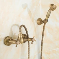 antique brushed brass bath faucets wall mounted bathroom basin mixer tap crane with hand shower head bath shower faucet
