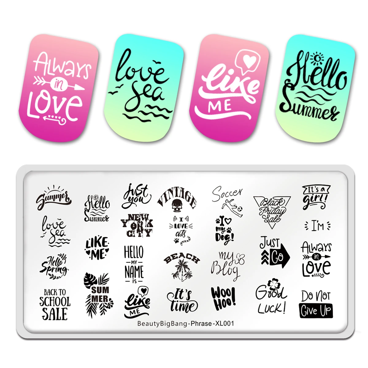 

Beautybigbang New Stamping Plates Phrase Words Style Love Sea Summer Good Image Stainless Steel Stencil Nail Art Template Stamp