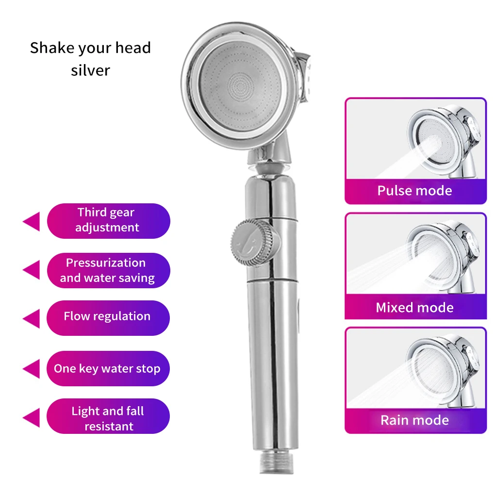 

Showerhead Pressurized Handheld Shower Sprayer Stainless Steel 3 Modes Universal Sprinkler One-key Water Stop Showerhead