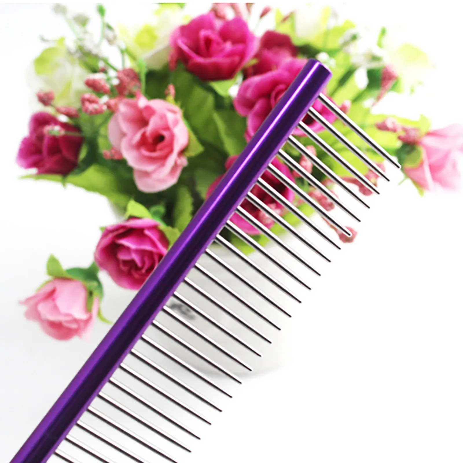 

High Quality Color Painting Pet Comb Professional Steel Grooming Comb Cleaning Hair Trimmer Brush 19cm Pet Dog Cat QE