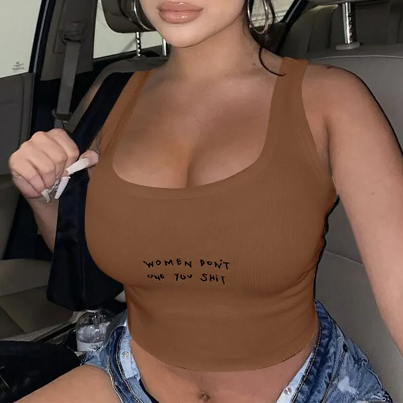 

Gothic Letter Embroidered Vest Tank Tops Casual White Women Sleeveless Sexy Crop Tops Skinny Streetwear Fashion Vest Camisole