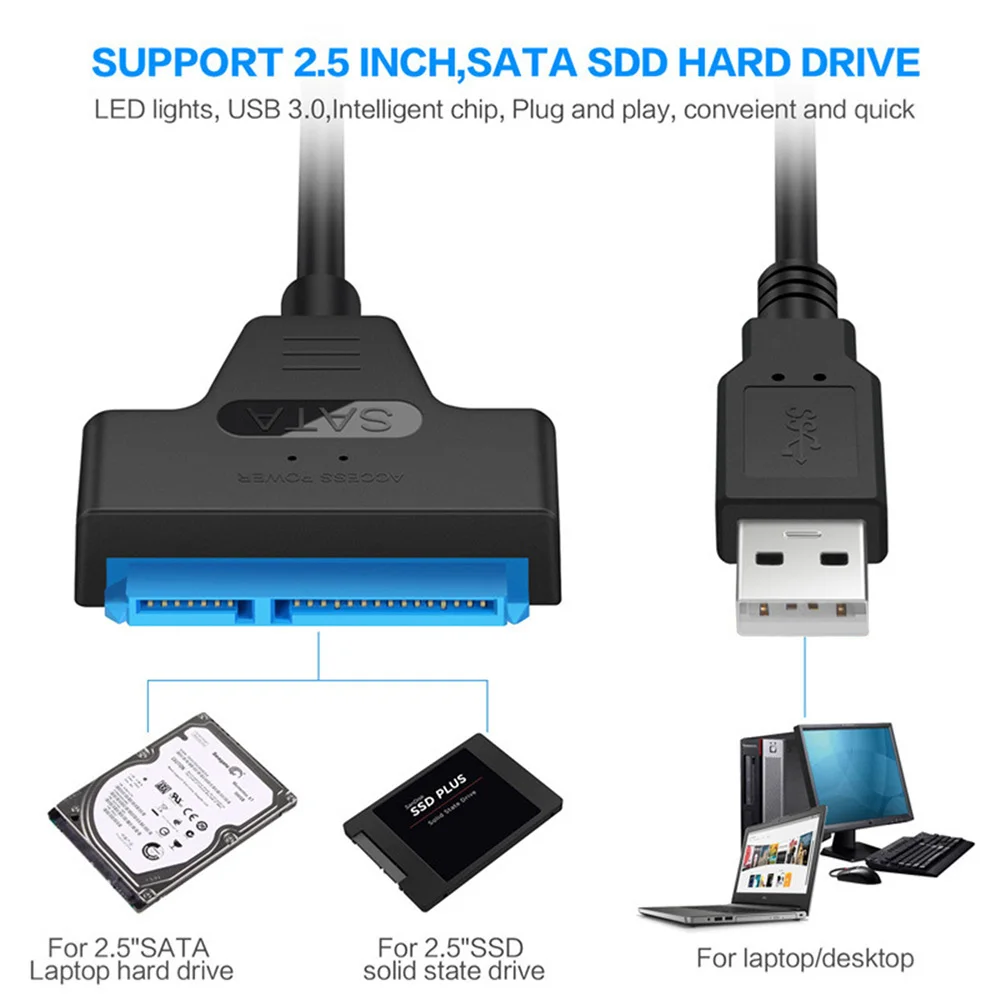 Usb Sata кабель 3 к 0 адаптер Компьютерные кабели Разъемы Поддержка 2 5 дюймов SSD HDD