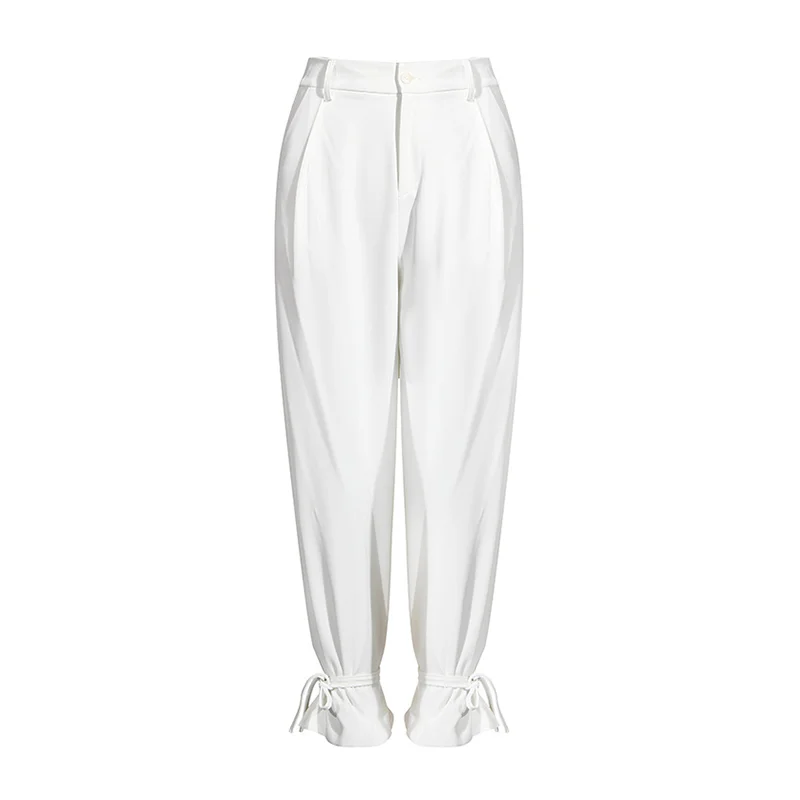 

Casual White Two Piece Set For Women V Neck Long Sleeve Blazer High Waist Wide Leg Pants Korean Sets Female 2021