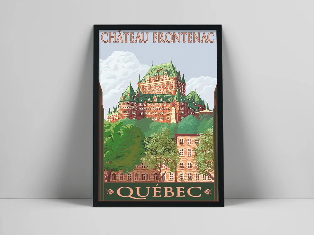 

Retro Travel Poster Canada Quebec City Chateau Frontenac Wall Art Pictures Canvas Painting Modern Prints Living Room Home Decor