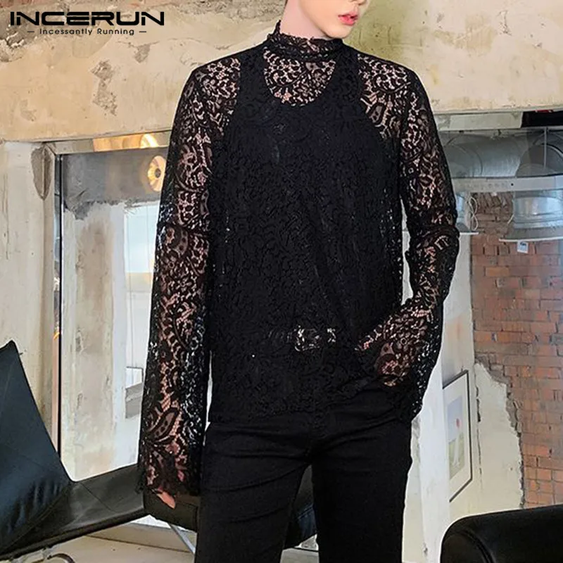 INCERUN мужской комплект из рубашки модная мужская кружевная рубашка двух предметов