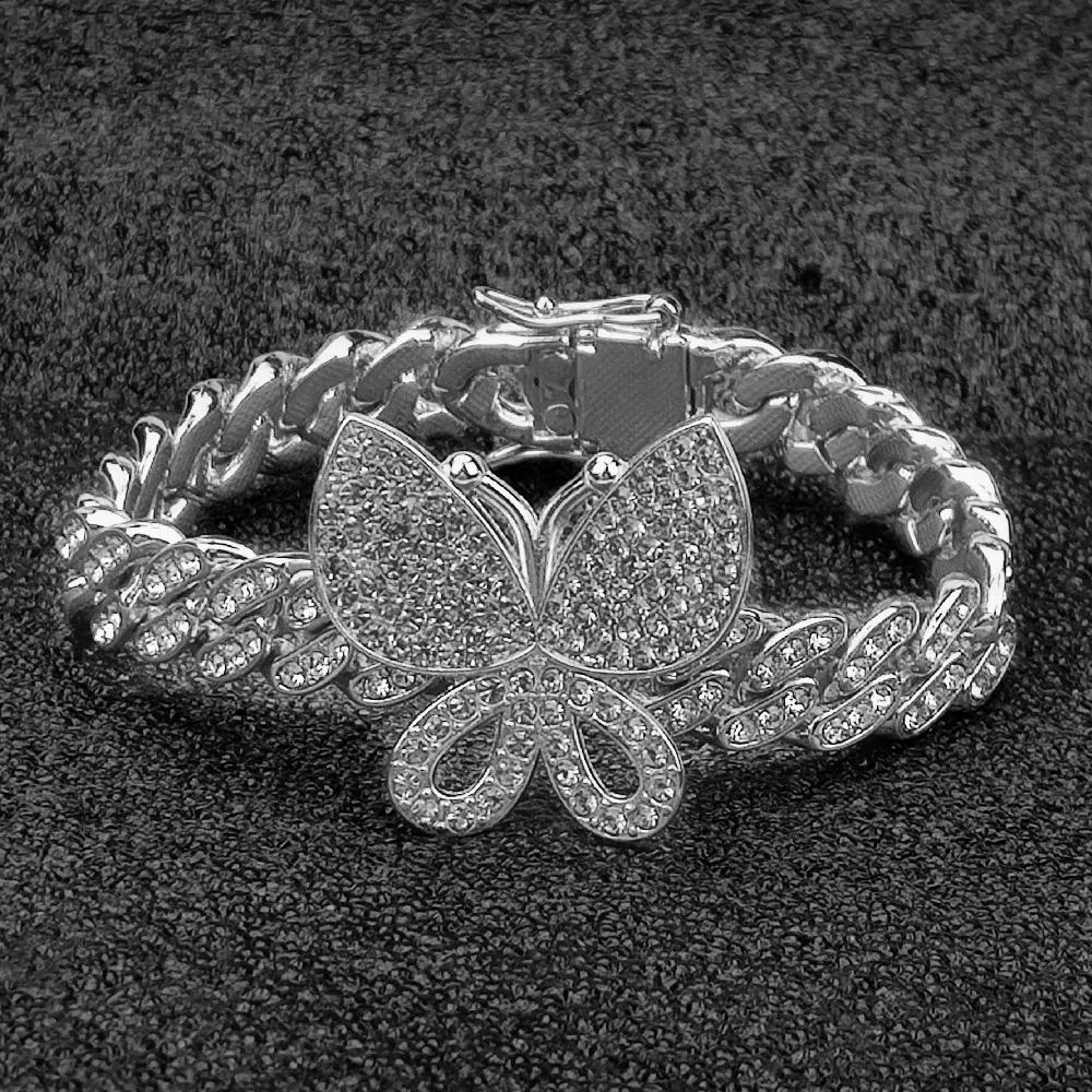 

12mm Butterfly Cuban Bracelet AAA Zircon Copper Miami Gold Color Men Women Bracelets Jewelry Drop Shipping