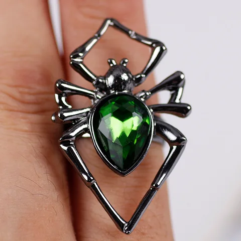 2021 Ретро модное кольцо в виде животного креативное инкрустированное черным пауком кольцо Стразы для мужчин и женщин панк хип-хоп подарок на Хэллоуин