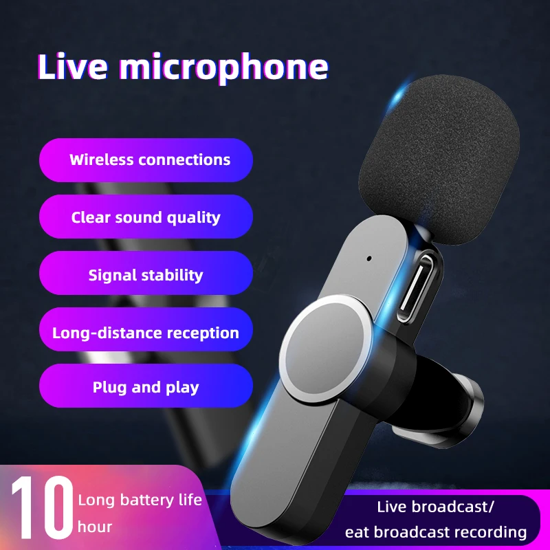 

Lavalier Wireless Dynamic Microphone Bluetooth Connection For Mobile Phone Live Streaming Video Chat Small Mic