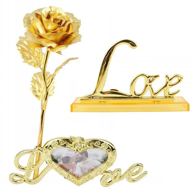 

Gold Foil Plating 24K Gold Decoration Gifts Beautiful Flower Frame Base Rose Attractive LOVE Base Funny