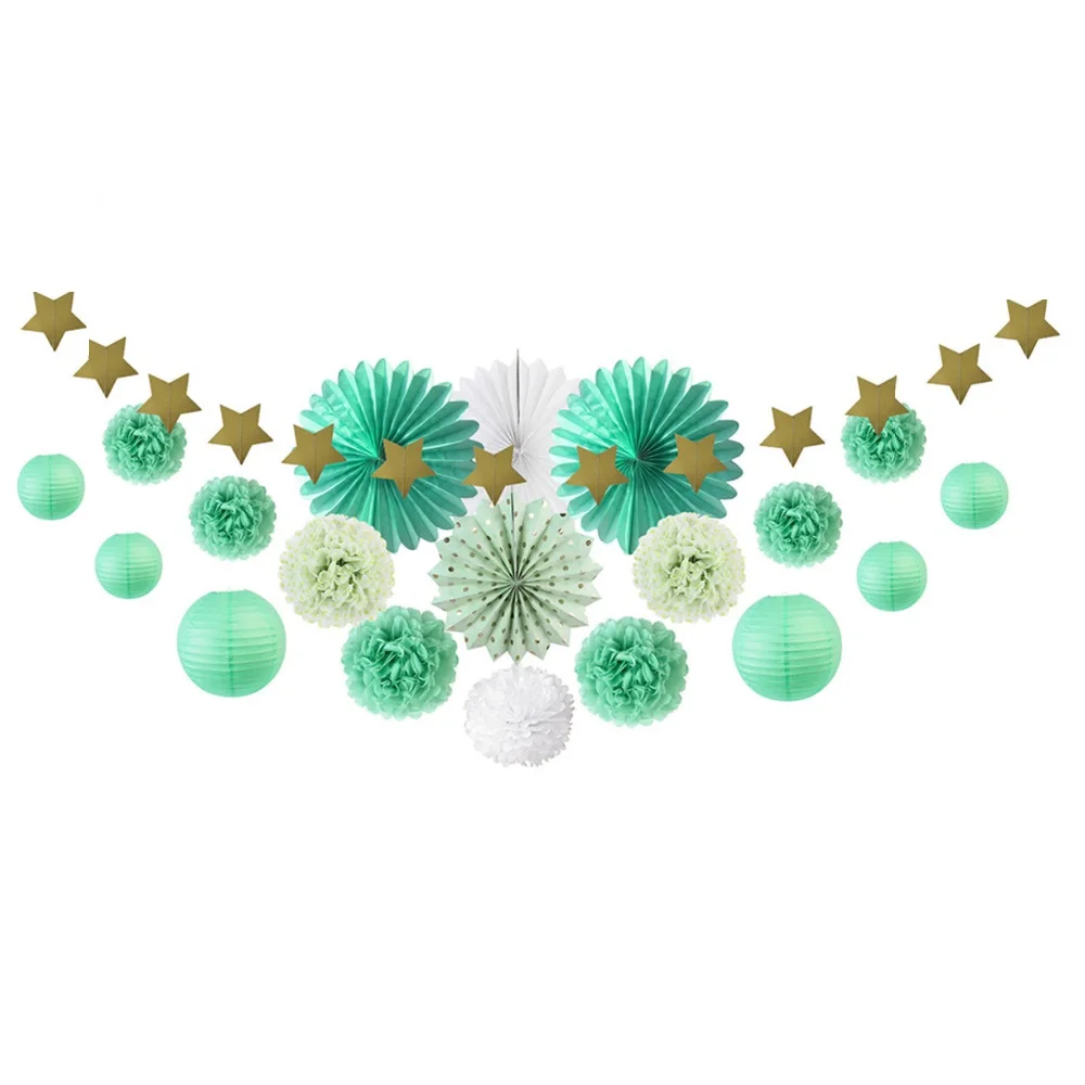 

20pcs/set Pink Party Decoration Kit Circle Garland Paper Fans Lanterns Pom Poms for Wedding Princess Birthday Party Showers