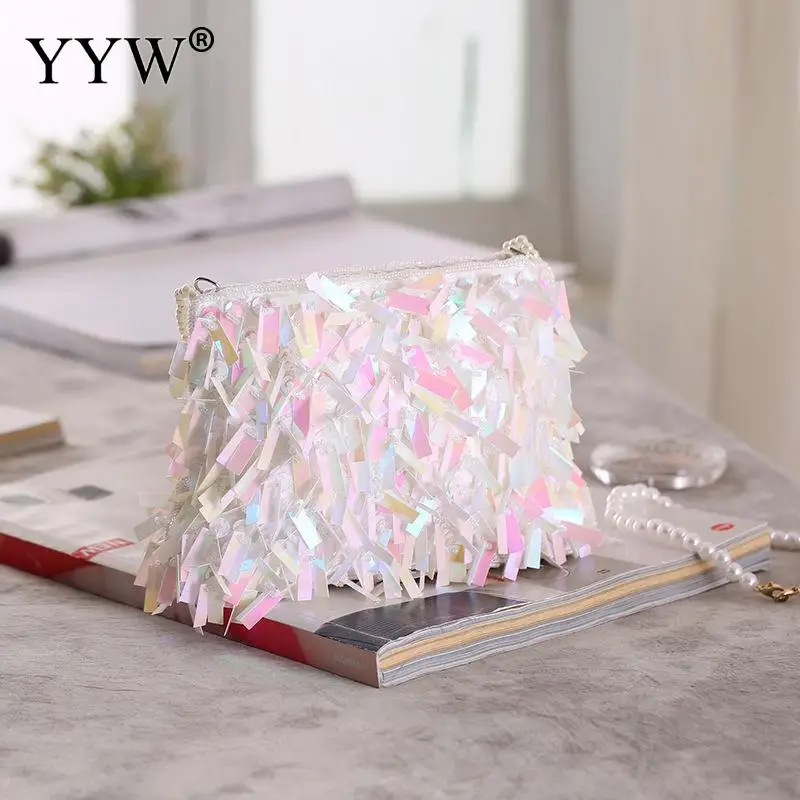 

Pink Sequined Clutch Shoulder Handbags Ladies Wedding Bag With Stone Lady's Handbag Purse Laser Color Clutch Bag Crossbody Bag