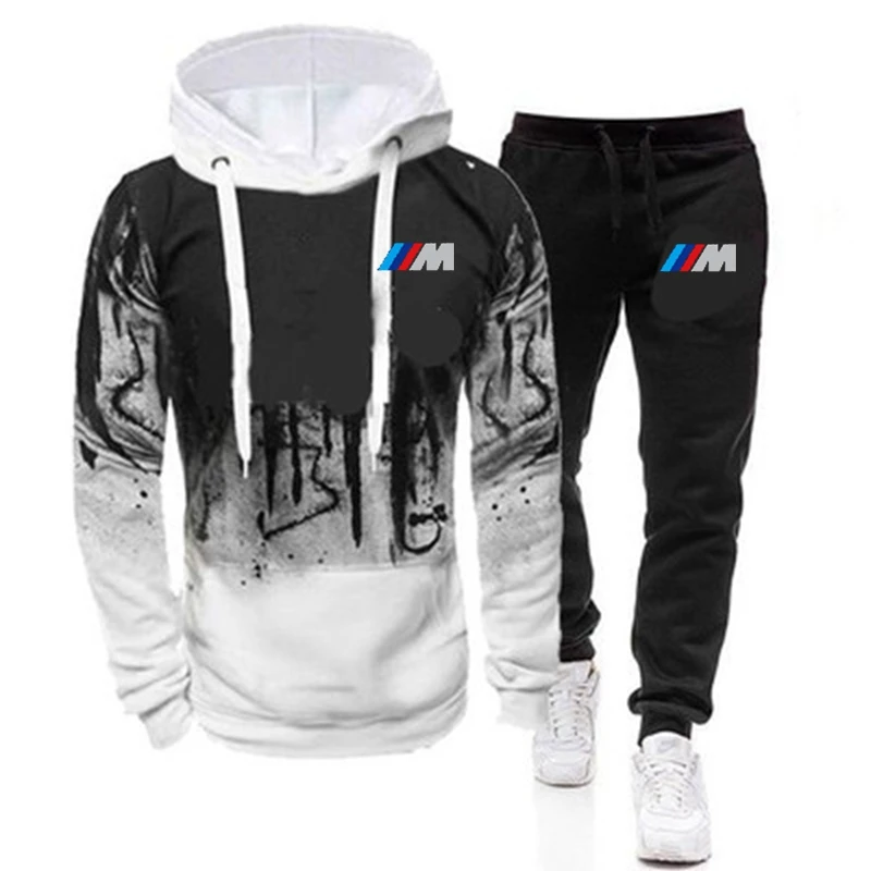 

Men's Hooded Tracksuit Set Drawstring Sweatshirt Sportswear Two Piece Pullover Casual Autumn Winter 2021 nmj