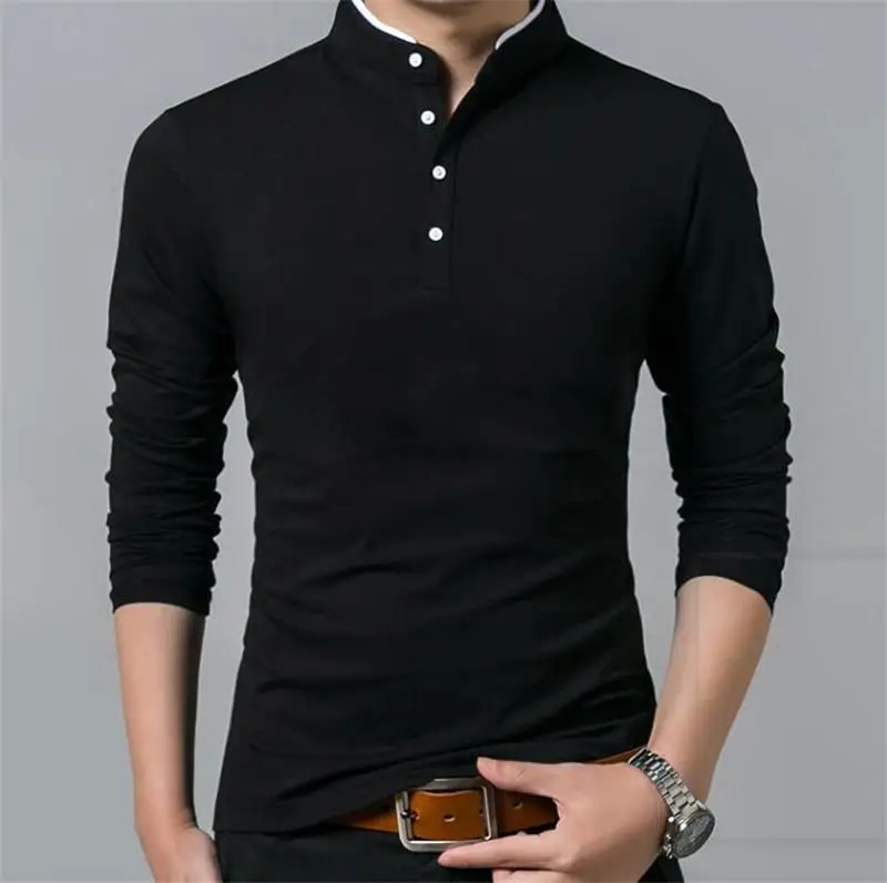 

Men's all cotton T shirt full sleeve T shirt men's plain T shirt top T shirt middle collar long shirt