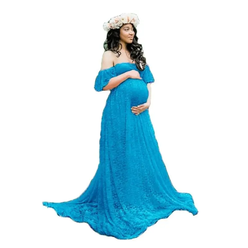 Maternity Wedding Dress Sexy Lace Photography Props Pregnancy Woman Photo Shoot Pregnant Baby Shower Clothes Cotton Maxi Gown |
