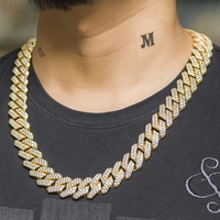 19mm two rows prong cuban link choker full iced out chain dad jewelry