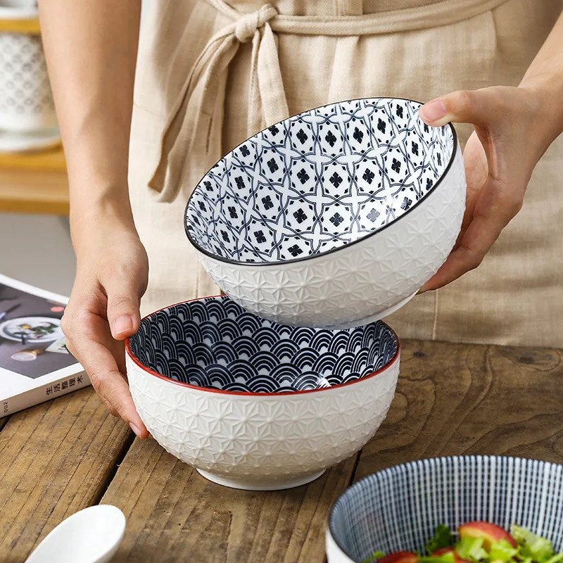 

8 Inch Ceramic Ramen Bowl ramen noodles Anti-scald Relief Tableware Household Large Bowl Noodle Bowl Soup Bowl