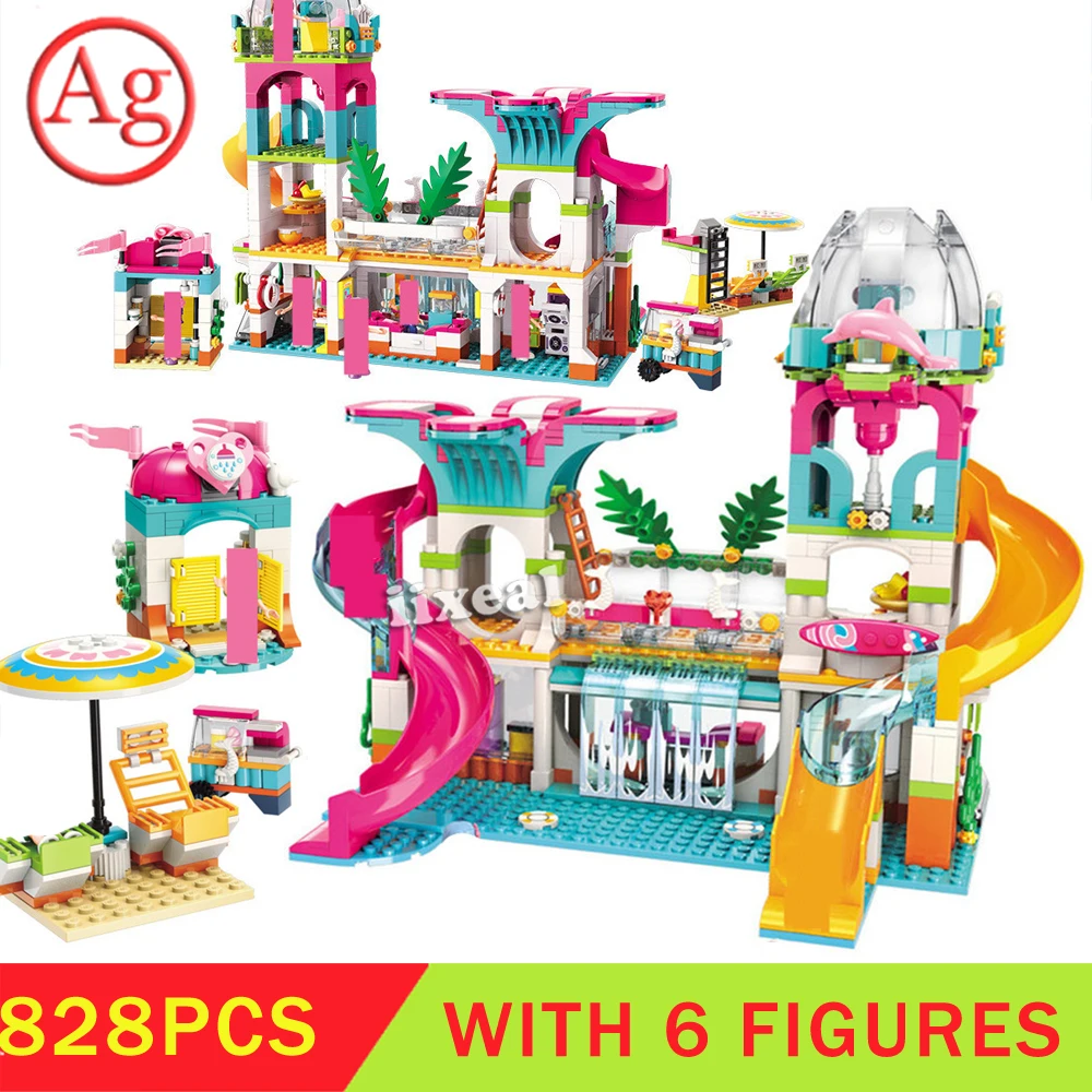 828 шт. друзья летние аквапарк строительные блоки приморский пляж слайд-парк