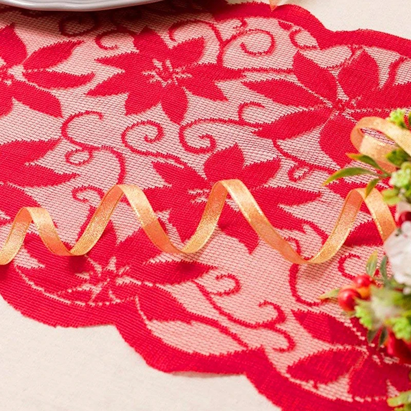 33x183 см красная кружевная скатерть с кисточками Цветочная для кухонного стола