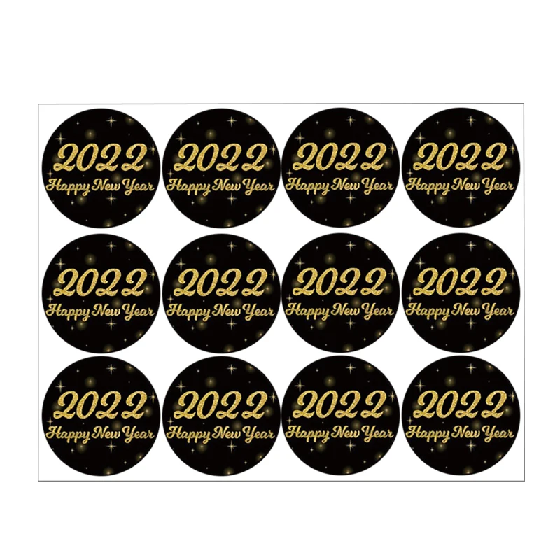

60pcs Happy New Year 2022 Paper Stickers Party Envelope Baking Seal Labels Home Gifts Package Decoration Sticker supplies