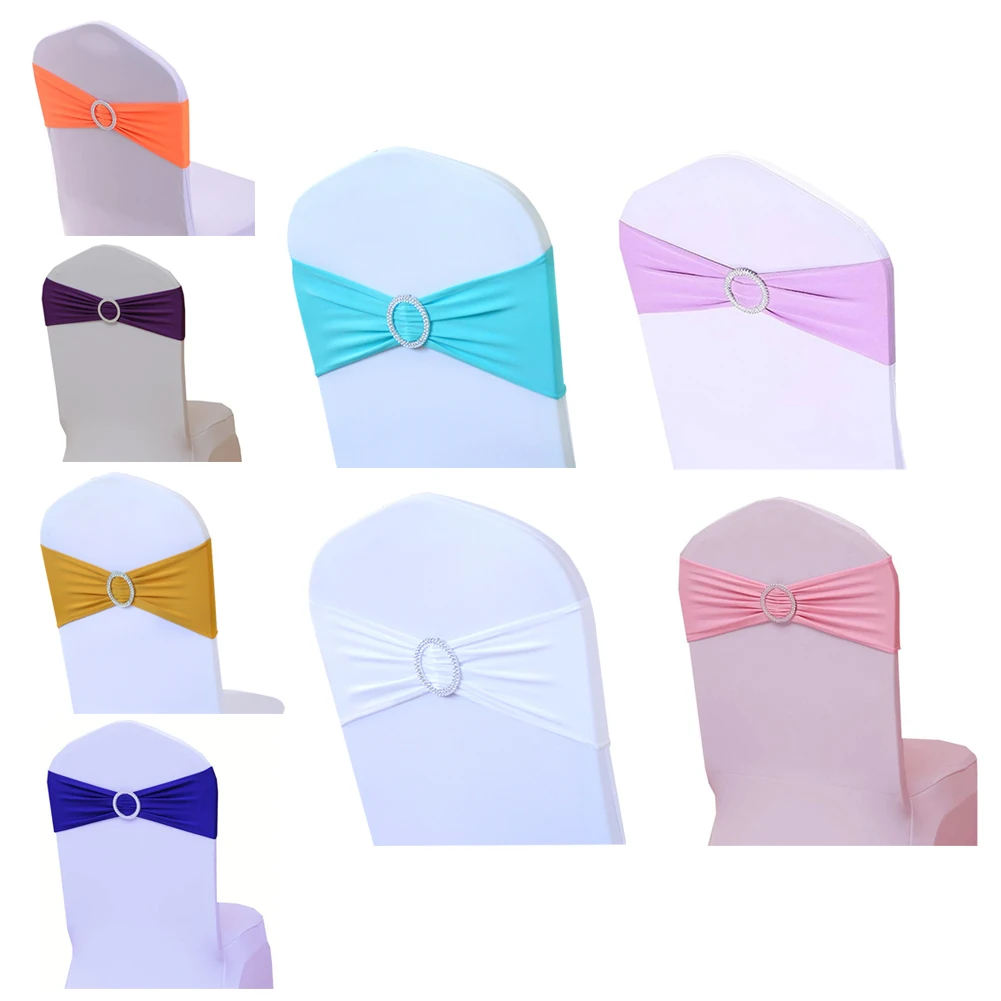 

Stretch Chair Sashes with Buckle Wedding Chair Bands Ties Bow Decoration Gold 10PCS with buckle for Wedding Party Decoration