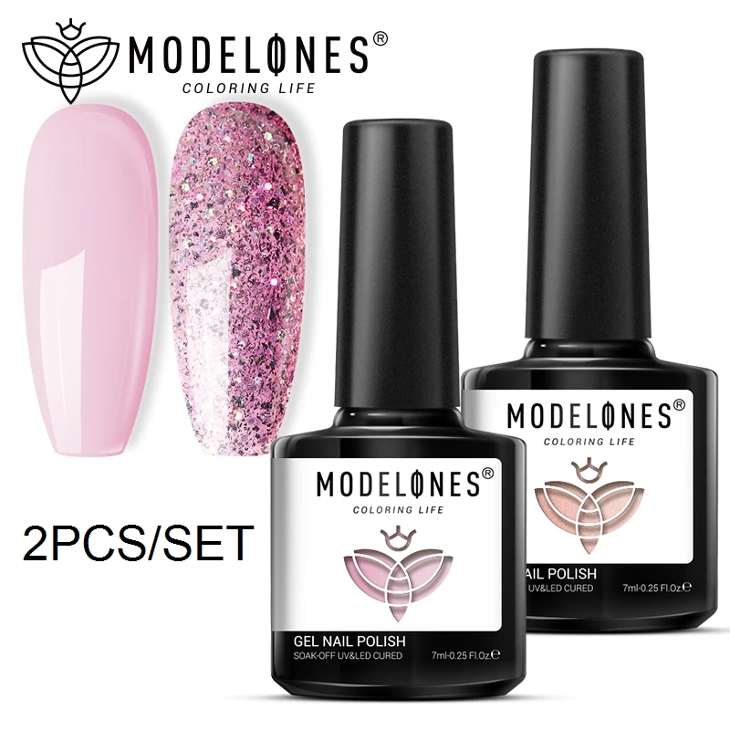 Modelones 2 шт./компл. 7 мл гель лак для ногтей Блестящий набор Полупостоянный Vernis UVSoak Off