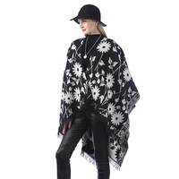 new style ladies winter retro folk style flower warmth shawl imitation cashmere cloak cape ladies party shawl