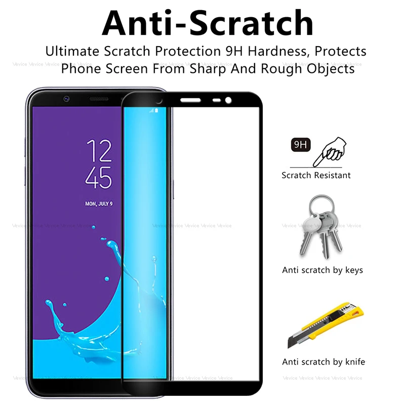 Защитное закаленное стекло для Samsung Galaxy J6 2018/J6+ с черной/белой/золотой