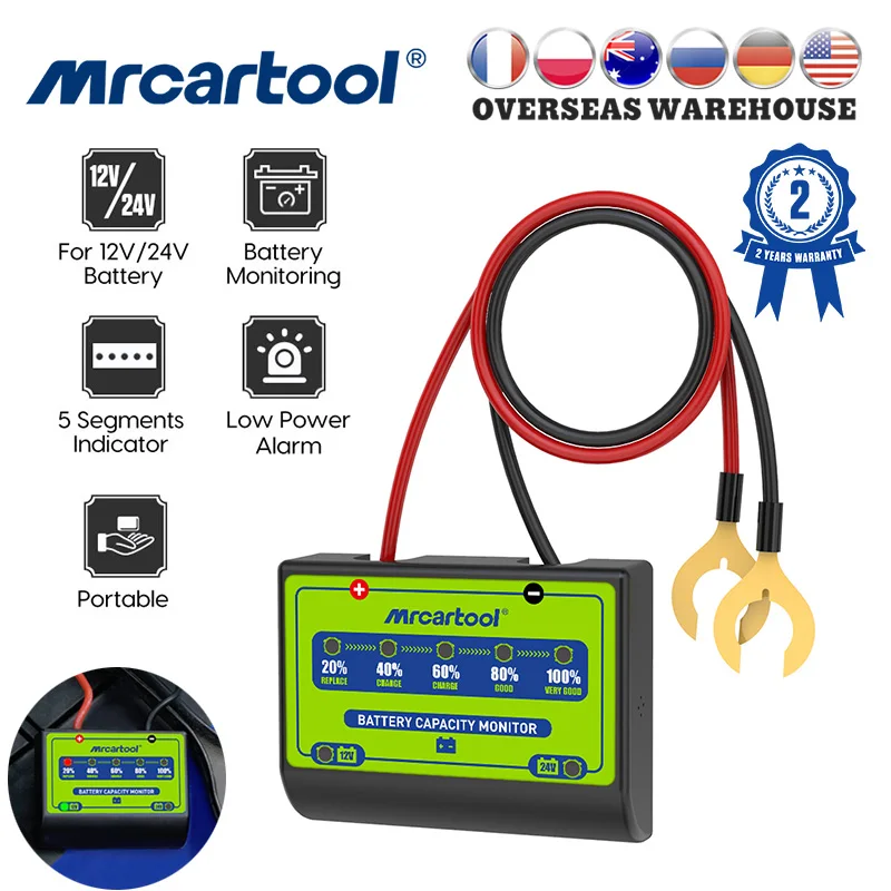 

Умный автомобильный тестер аккумулятора MRCARTOOL, портативный анализатор емкости аккумуляторов для автомобилей и мотоциклов, 12 В/24 В