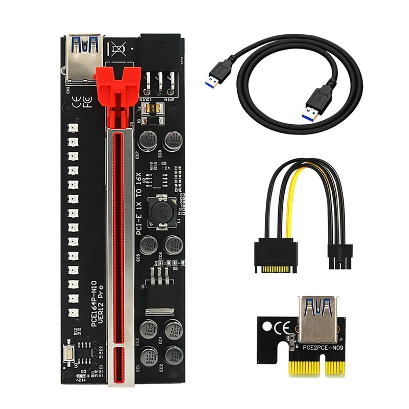 

Ver12 Pro PCIE Riser 1X To 16X Graphic Extension With 3528 Colorful Flash LED For BTC Mining Power Adapter Card